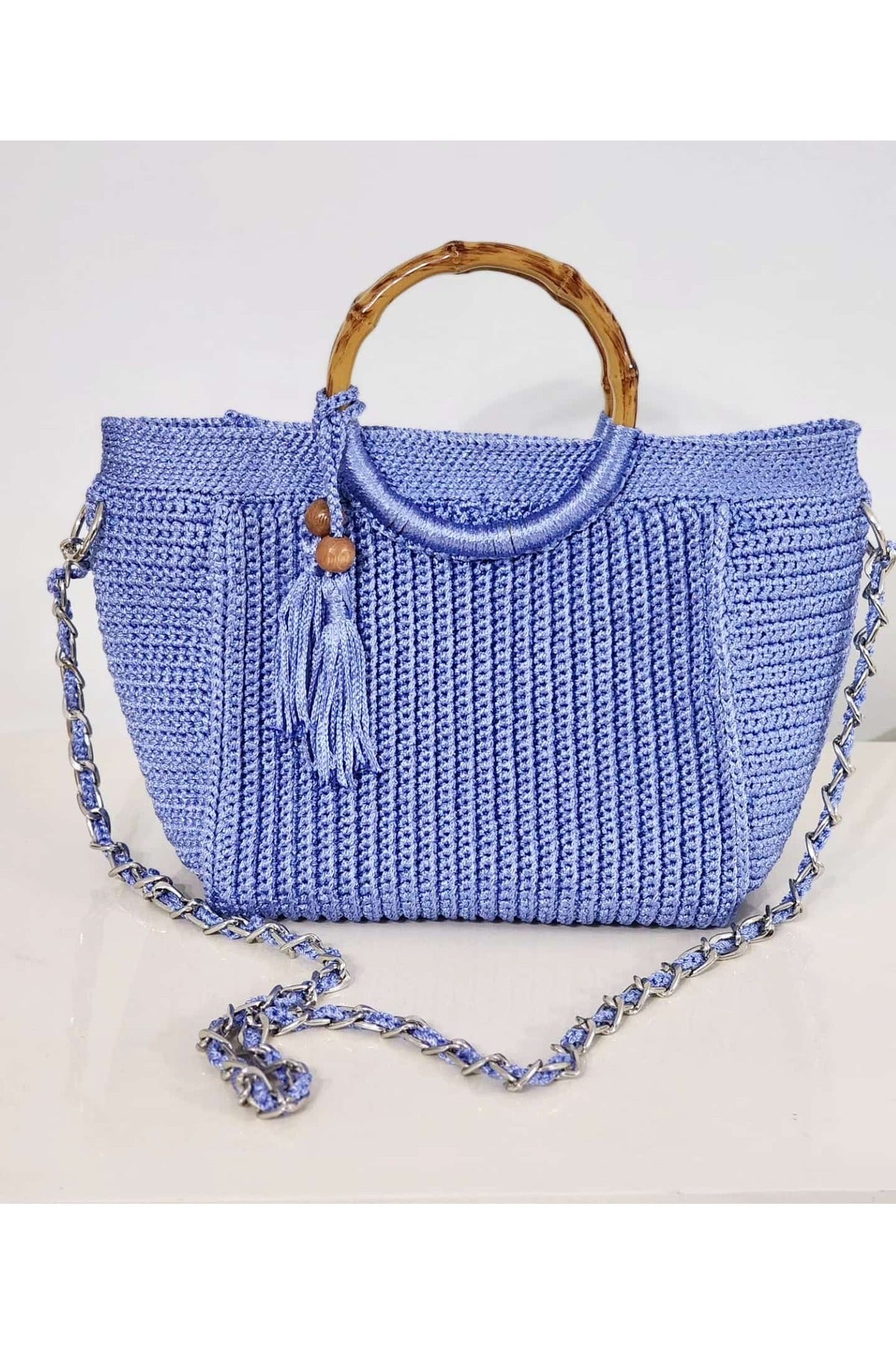 örgü Marsela  Mavi El Çantası , 30*20 Cm El Çantası
