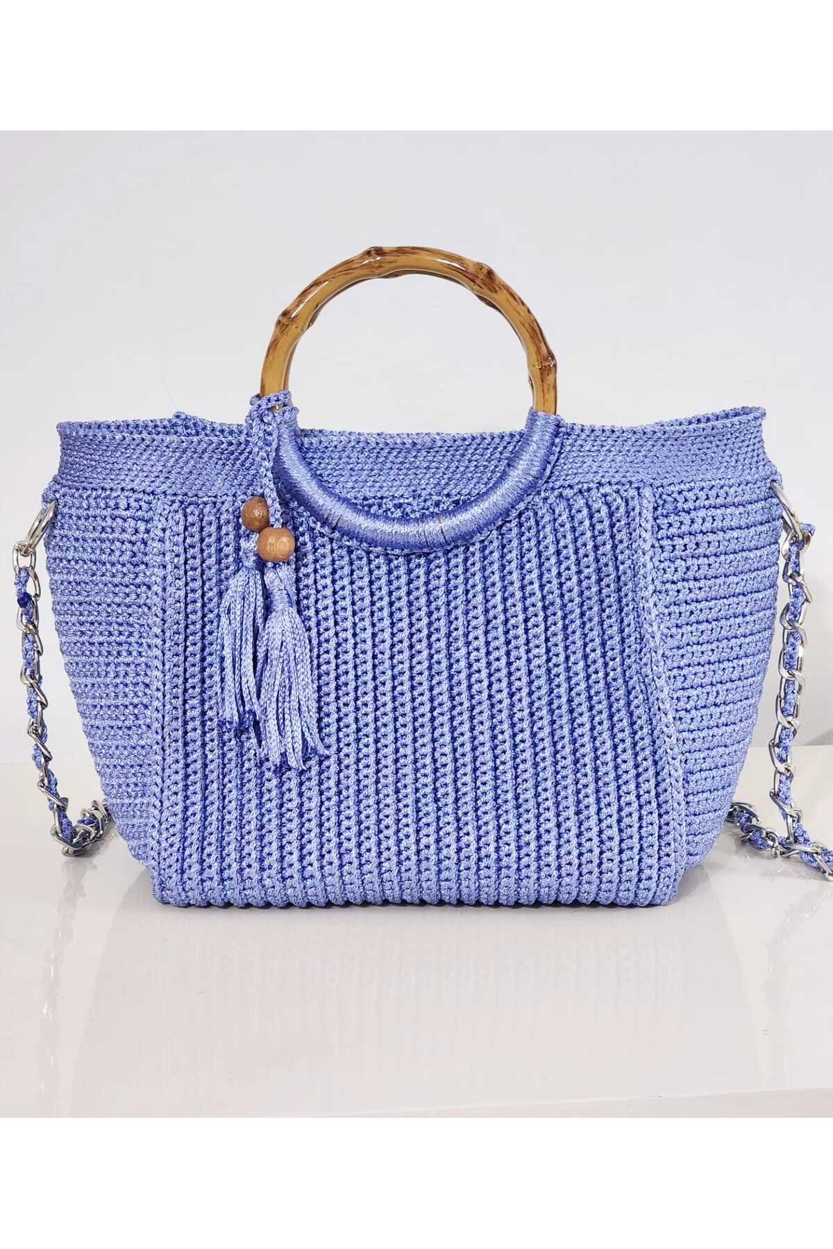 örgü Marsela  Mavi El Çantası , 30*20 Cm El Çantası